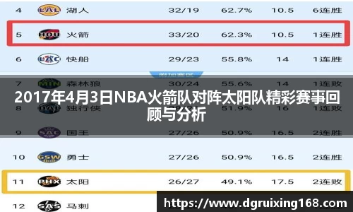 2017年4月3日NBA火箭队对阵太阳队精彩赛事回顾与分析